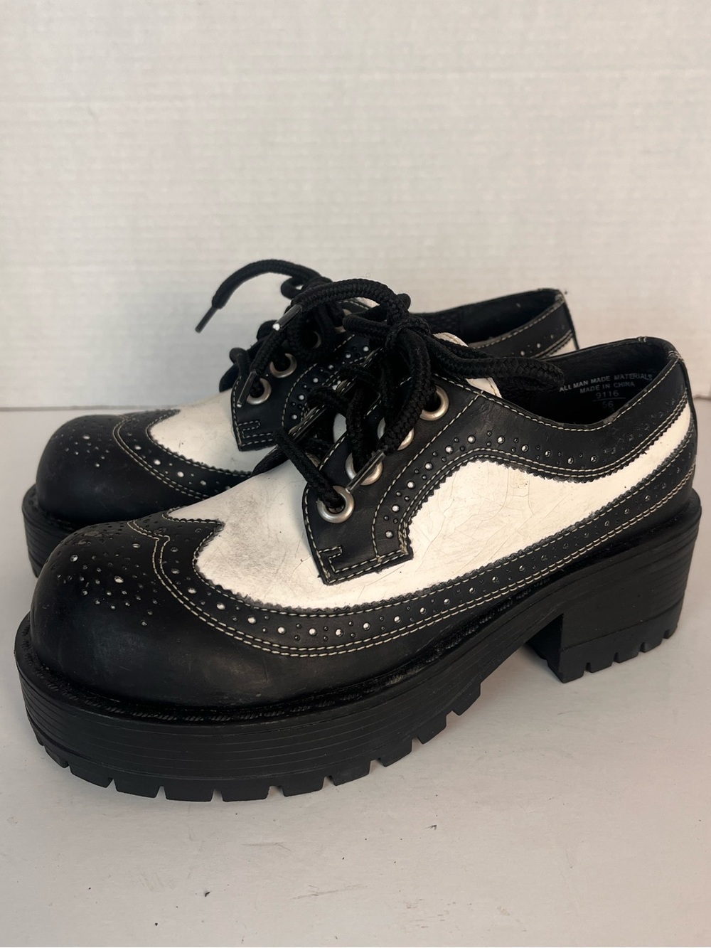Lower Eastside Chunky Platform Oxford Shoes Womens 6 Black White Y2K Retro
